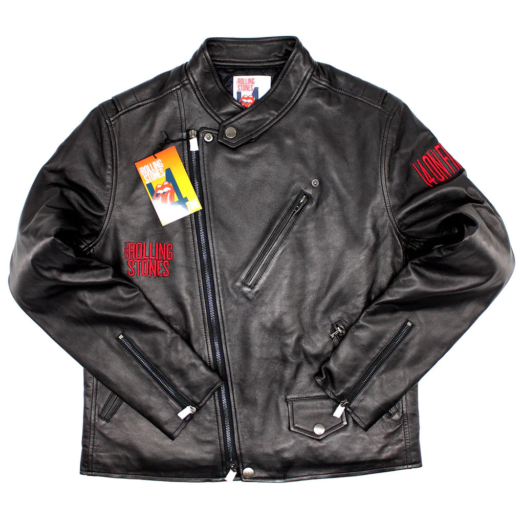 Rolling Stones 14 On Fire Leather Motorcycle Jacket Super Star Jacket