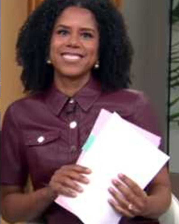 CBS Mornings 2025 Adriana Diaz Burgundy Leather Dress