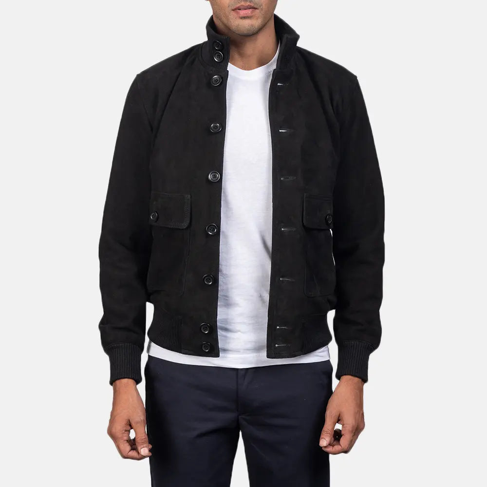 Eaton Black Suede Bomber Jacket Super Star Jacket
