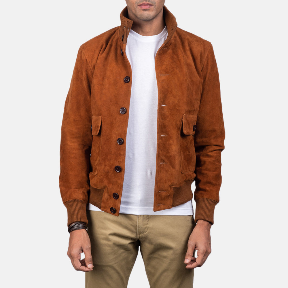 Eaton Brown Suede Bomber Jacket Super Star Jacket