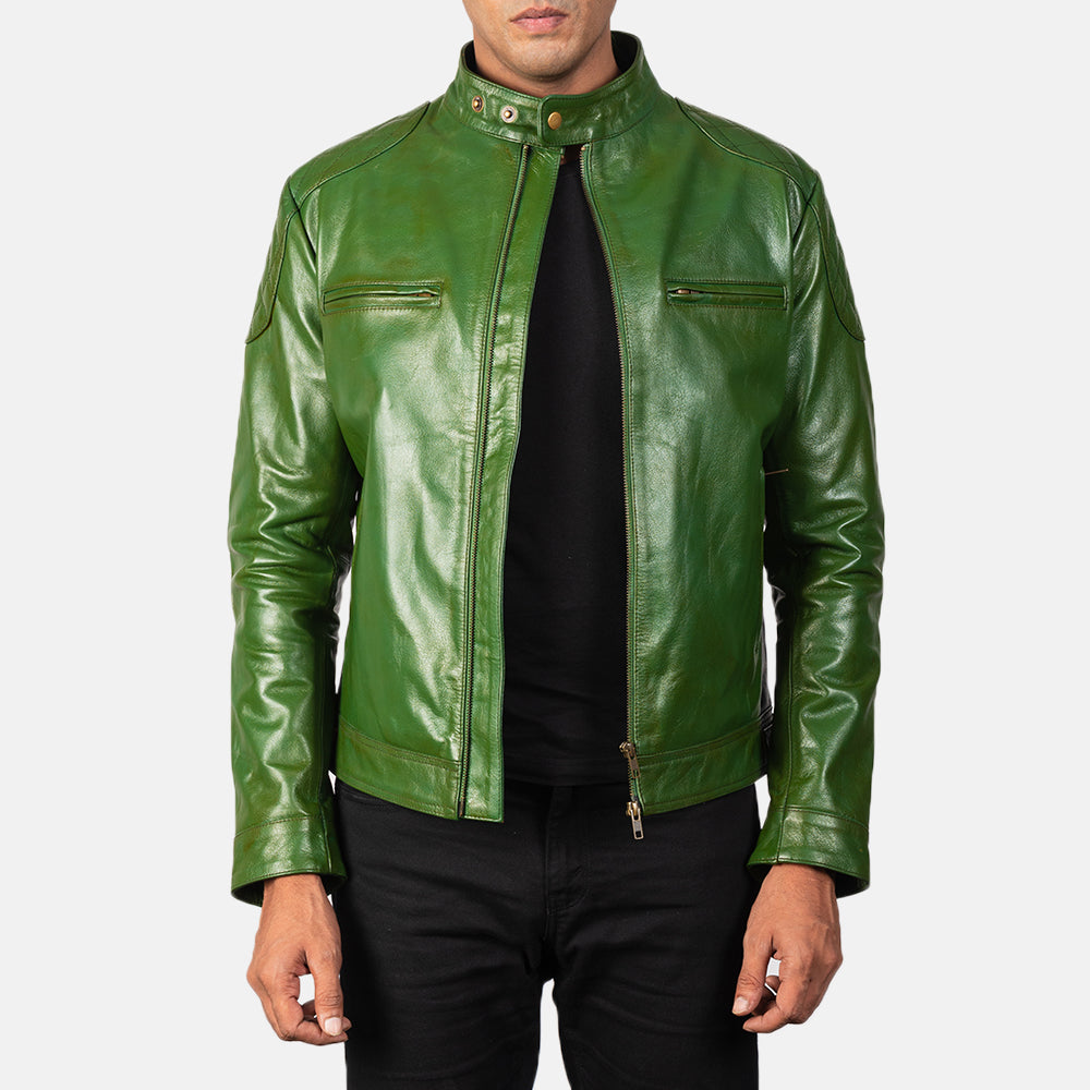 Gatsby Green Leather Biker Jacket Super Star Jacket