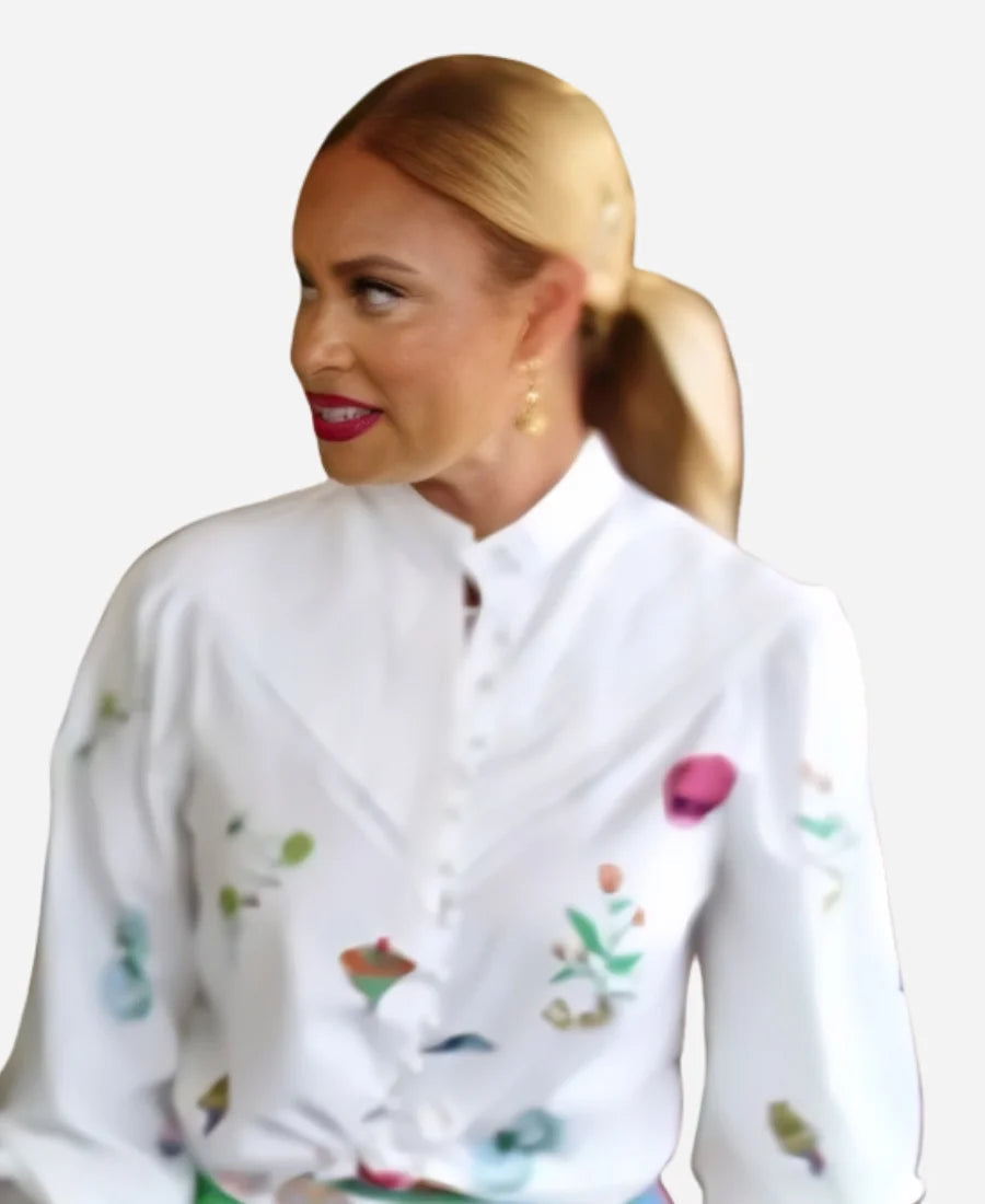 Gizelle Bryant Love Hotel S01 Bryant White Printed Blouse Super Star Jacket