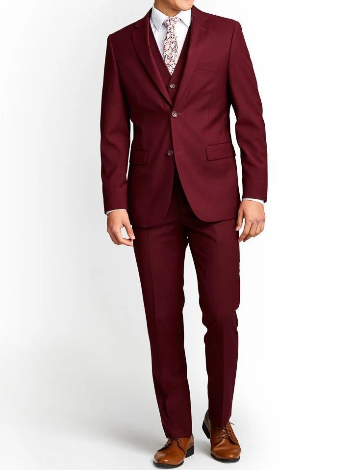 Men's Three-Piece Slim Fit Maroon Suit - Wedding Suit for Men Super Star Jacket