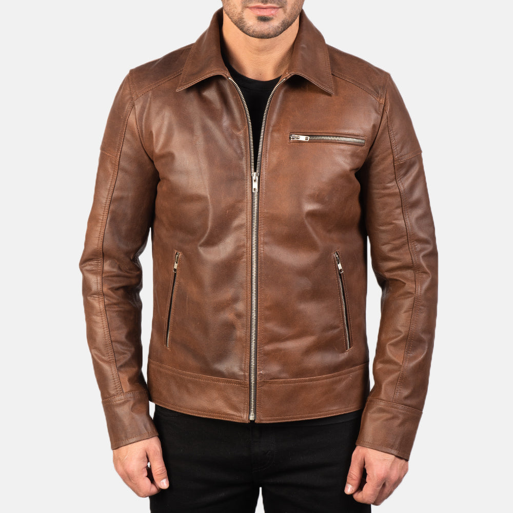 Lavendard Brown Leather Biker Jacket Super Star Jacket