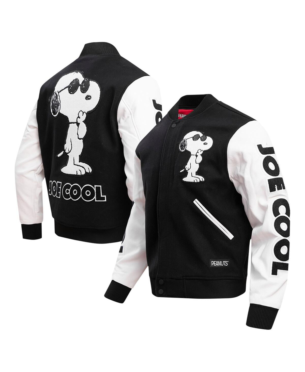 Men’s Black Peanuts Snoopy Joe Cool Full-zip Varsity Jacket Super Star Jacket