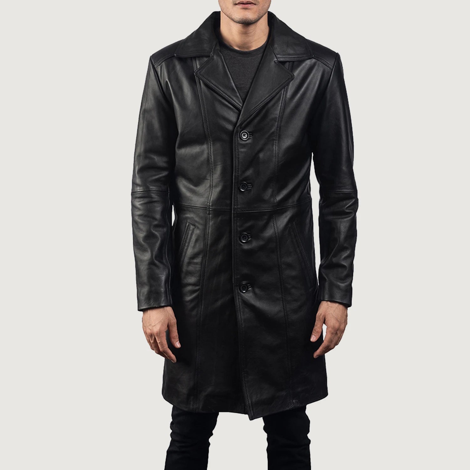 Don Long Black Leather Coat Super Star Jacket