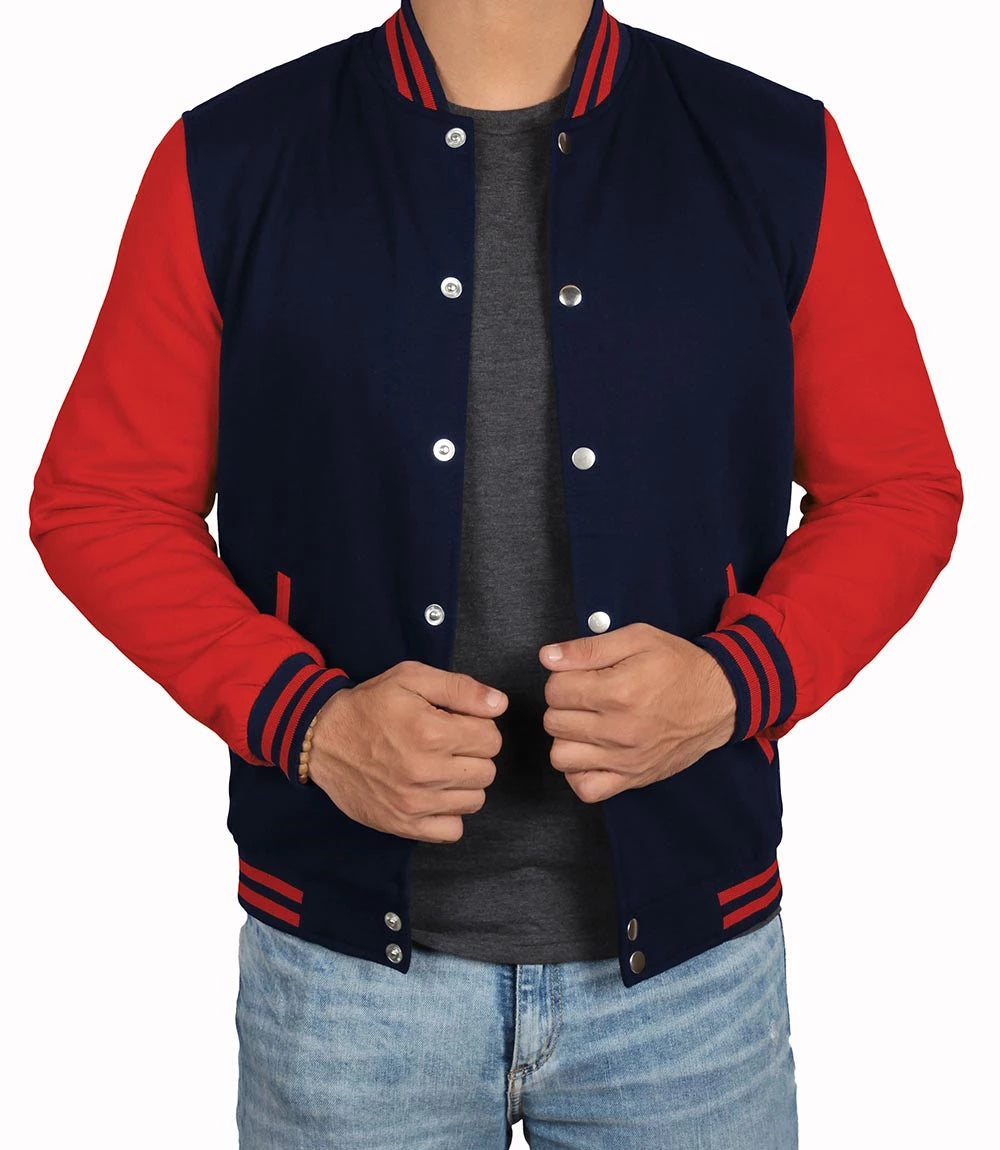 Men's Red and Navy Blue Varsity Jacket - Baseball Bomber Style Super Star Jacket