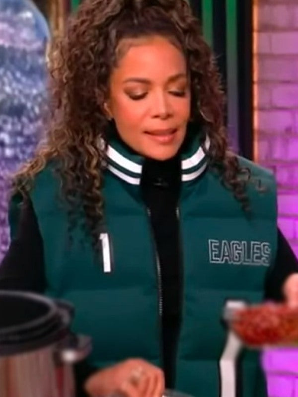 The View 2025 Sunny Hostin Green Eagles Puffer Vest Super Star Jacket
