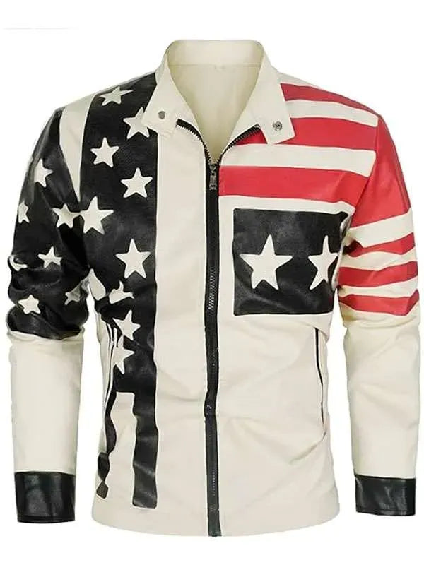 US Flag Cafe Racer Leather Jacket Super Star Jacket