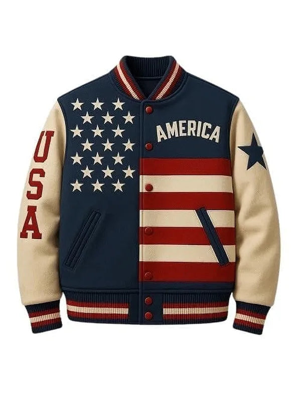 United States Flag Wool Varsity Jacket Super Star Jacket