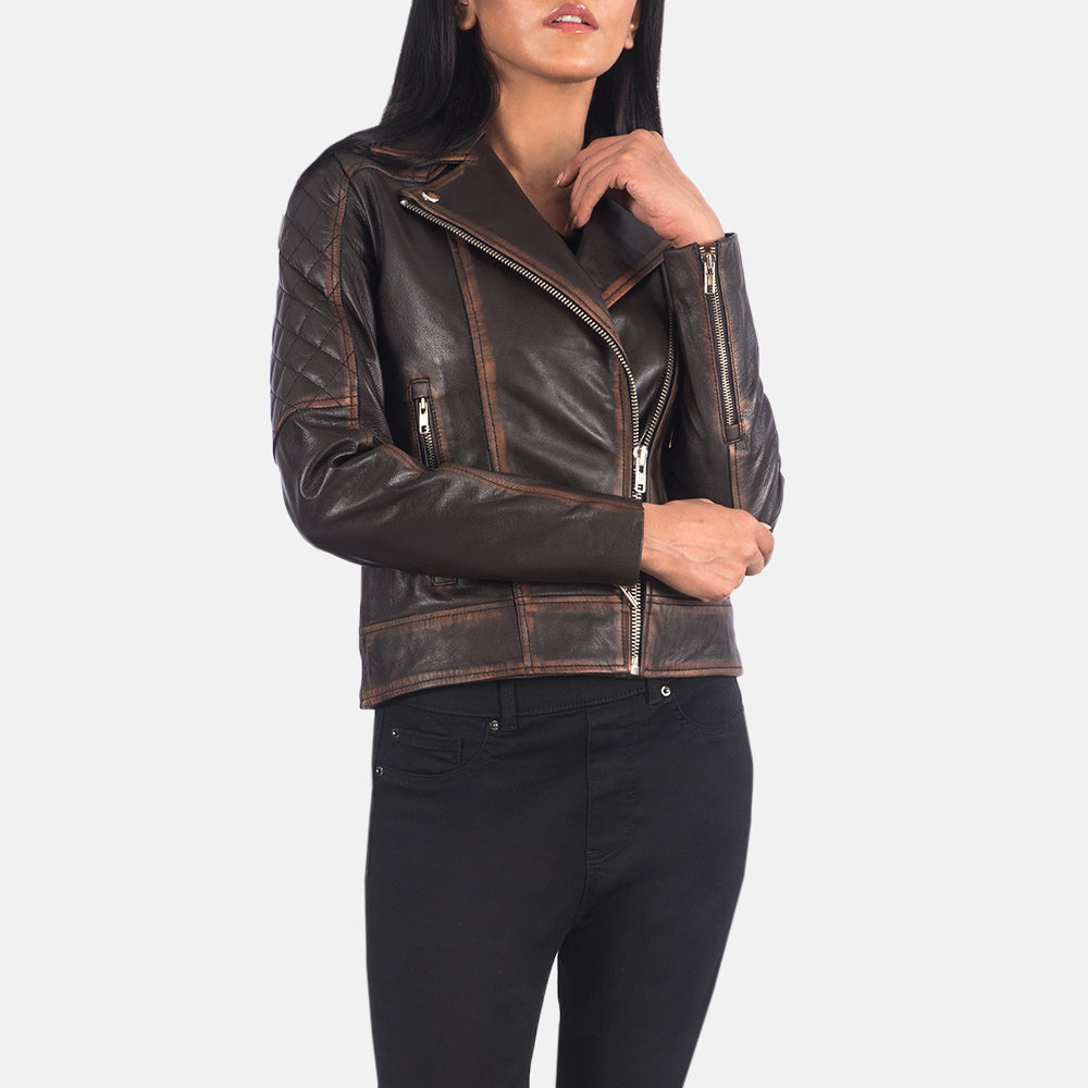 Carolyn Quilted Vintage Brown Biker Jacket Super Star Jacket