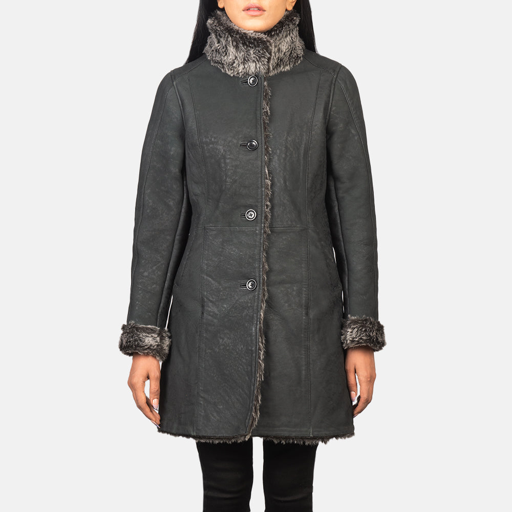 Erica Shearling Black Leather Coat Super Star Jacket