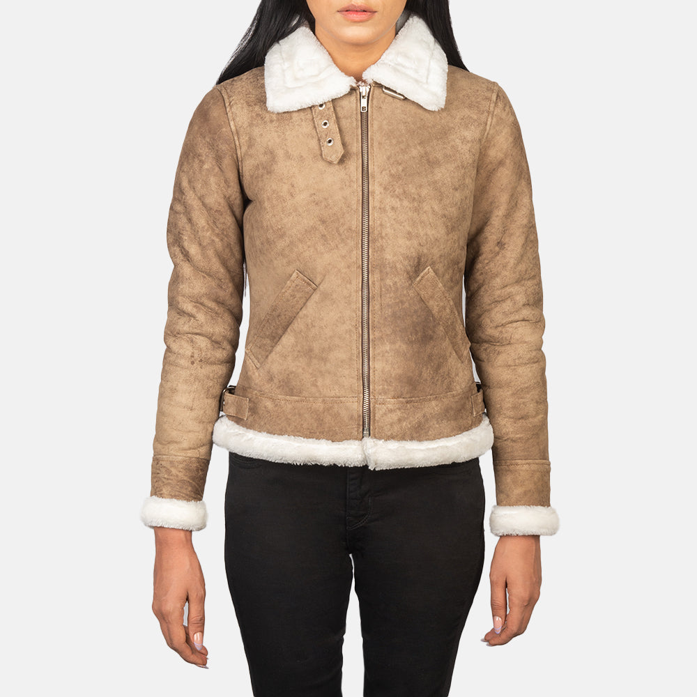Sherilyn B-3 Distressed Brown Leather Bomber Jacket Super Star Jacket