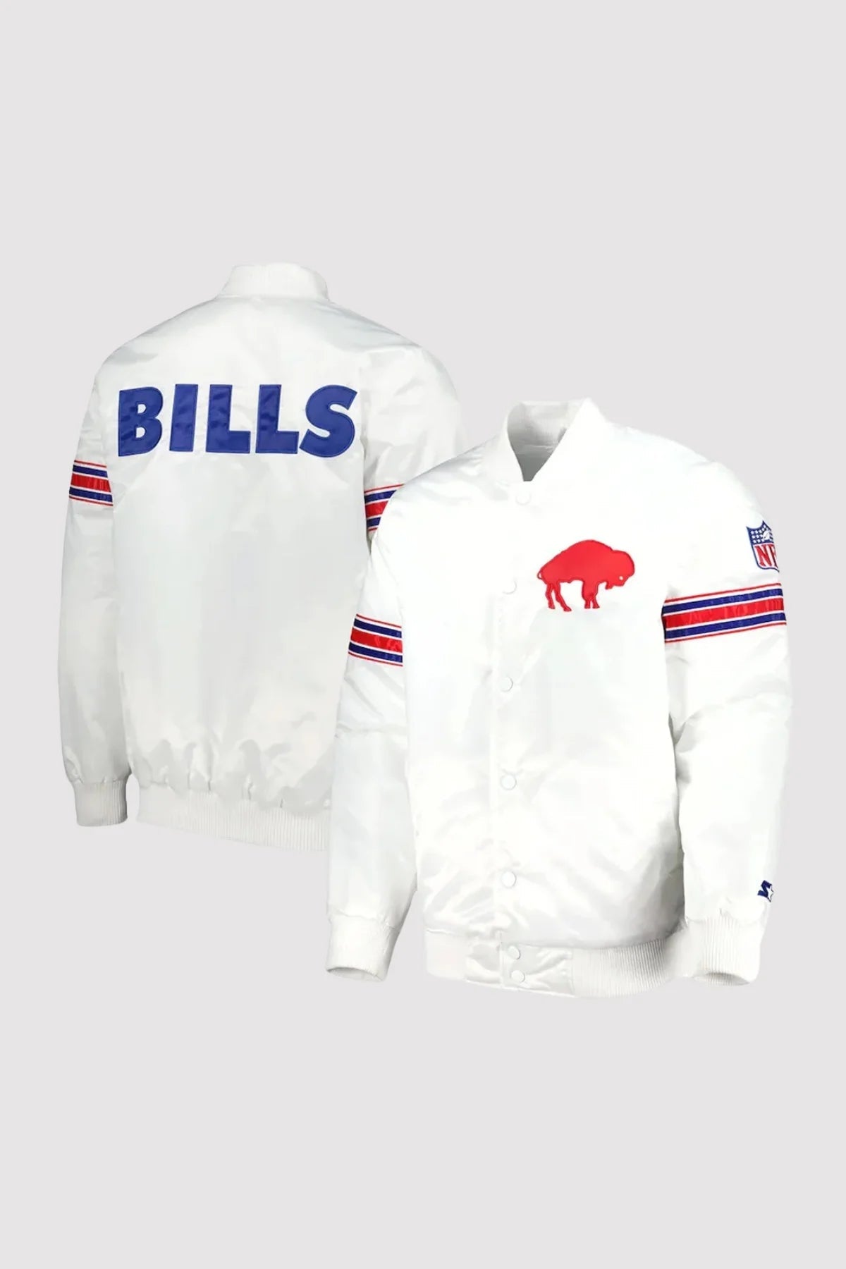 Buffalo Bills The Power Forward White Satin Varsity Jacket Super Star Jacket
