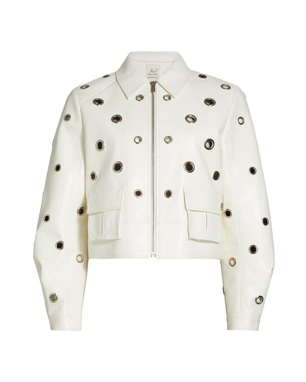 The View 2025 Joy Behar White Grommet Detail Leather Jacket Super Star Jacket