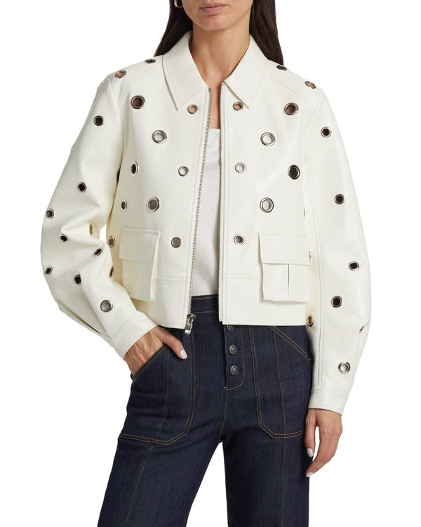 The View 2025 Joy Behar White Grommet Detail Leather Jacket Super Star Jacket