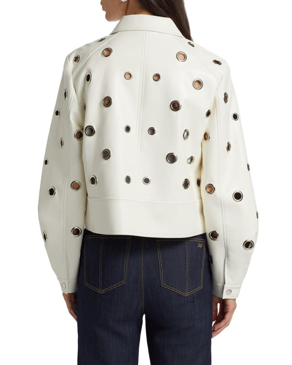 The View 2025 Joy Behar White Grommet Detail Leather Jacket Super Star Jacket