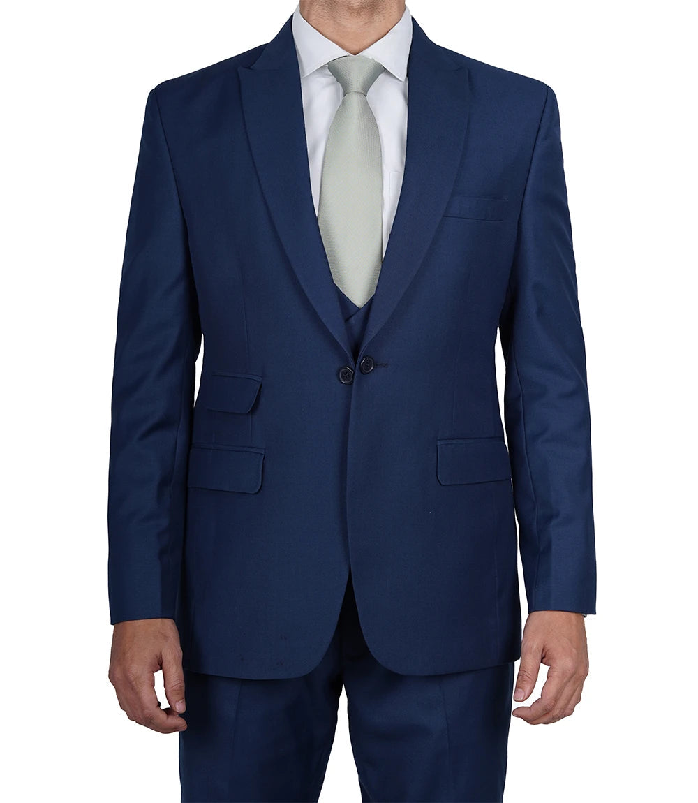 Vollmer Men's Blue Peak Lapel Three Piece Suit Super Star Jacket
