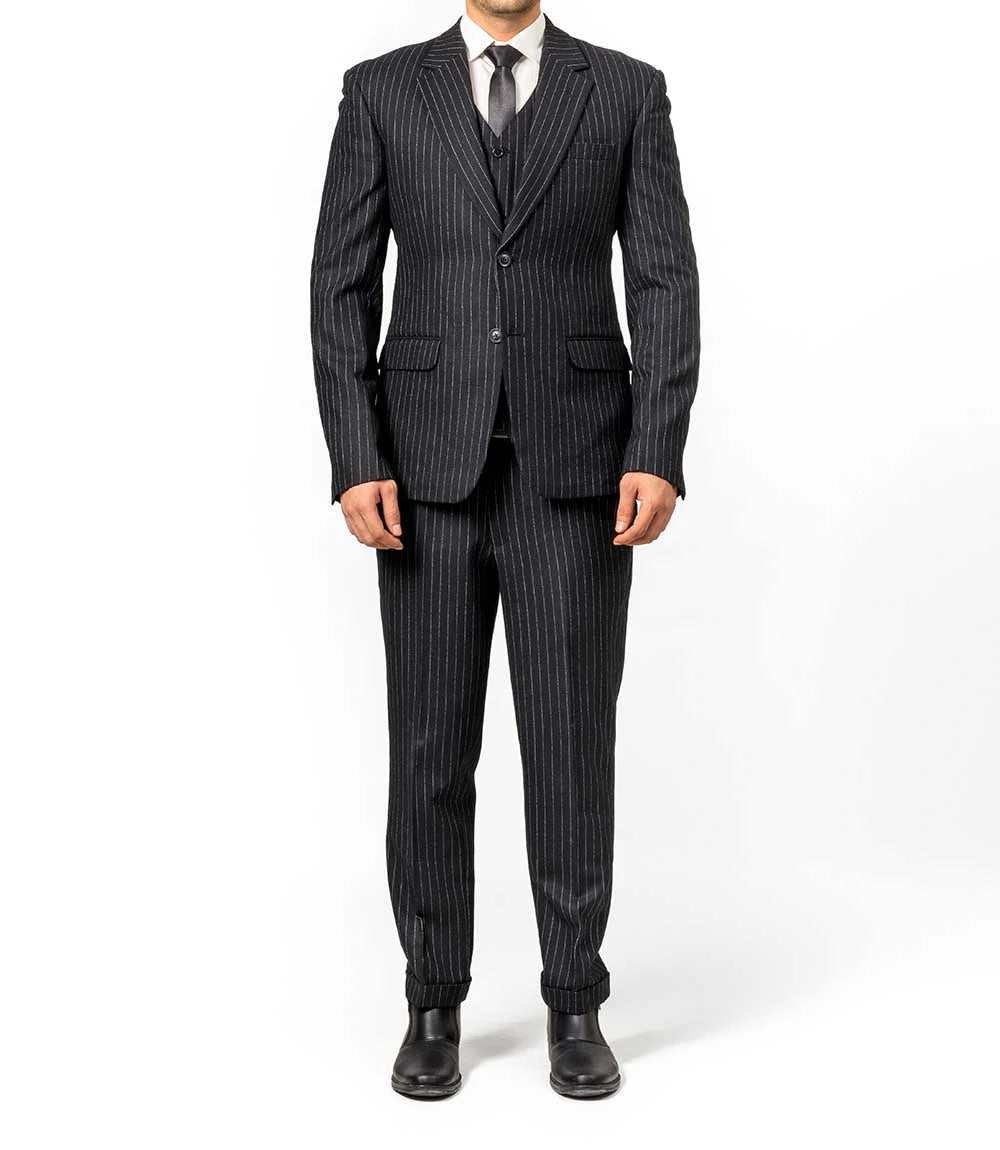 Men's Black Pinstripe 3-Piece Suit – Thomas Peaky Style Formal Outfit Super Star Jacket