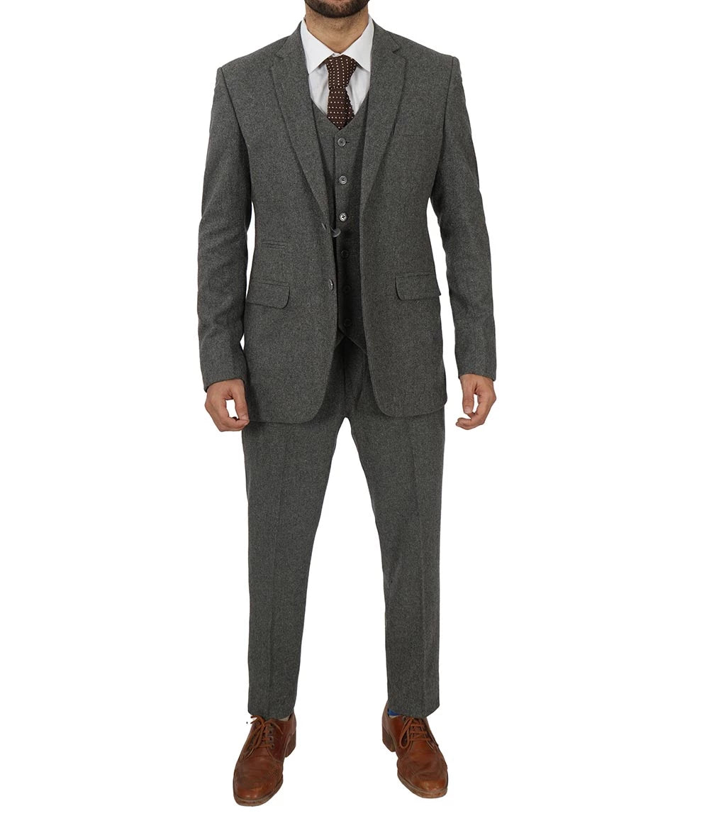 Men's Vintage 3-Piece Grey Tweed Suit for Prom Super Star Jacket