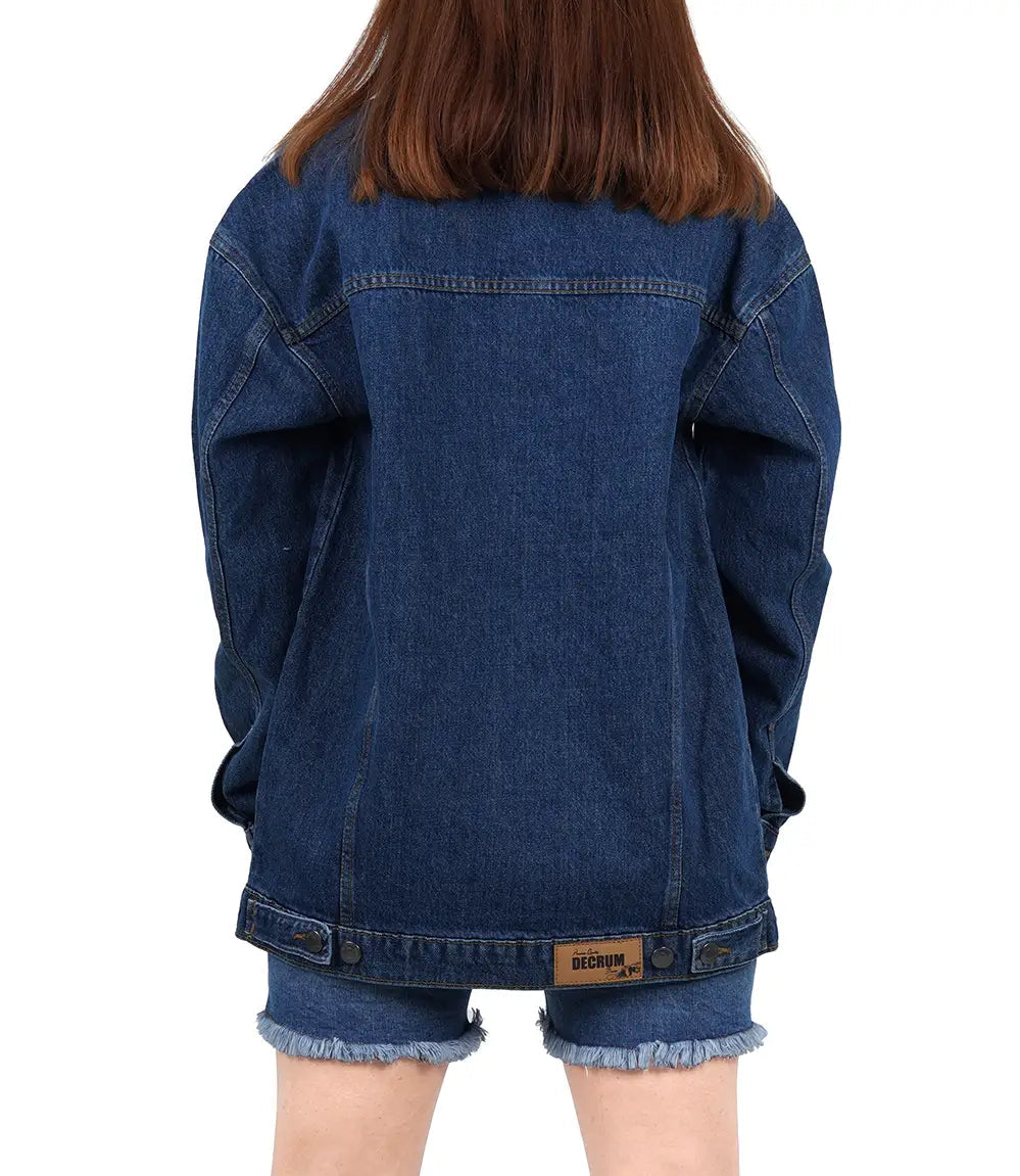 Women's Mid Blue Oversized Denim Jacket Super Star Jacket