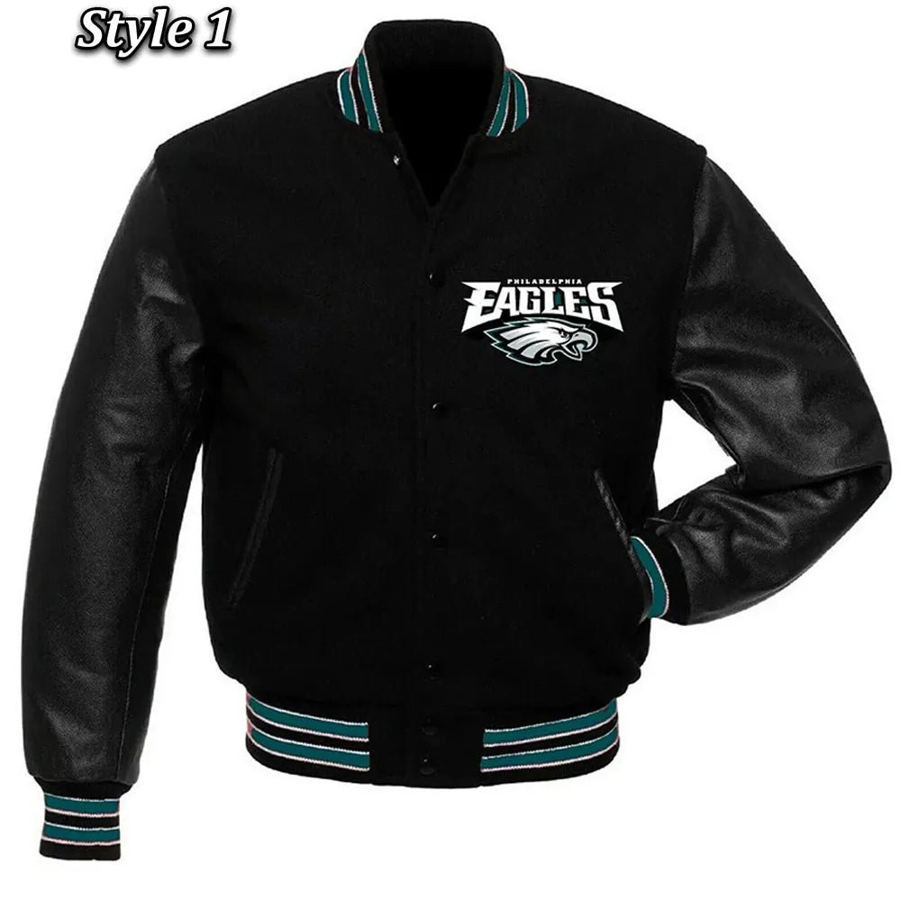 Philadelphia Eagles Black Wool and Leather Jacket Super Star Jacket
