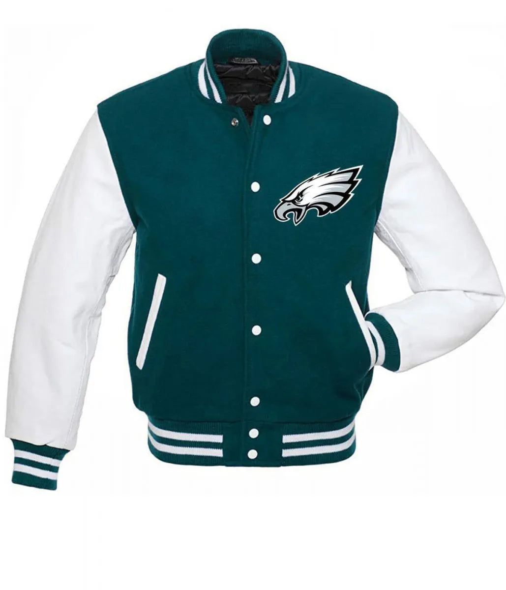 Philadelphia Eagles Green and White Letterman Jacket Super Star Jacket