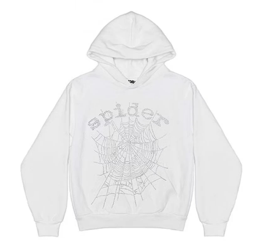 Sp5der OG Rhinestone Logo White Hoodie Super Star Jacket