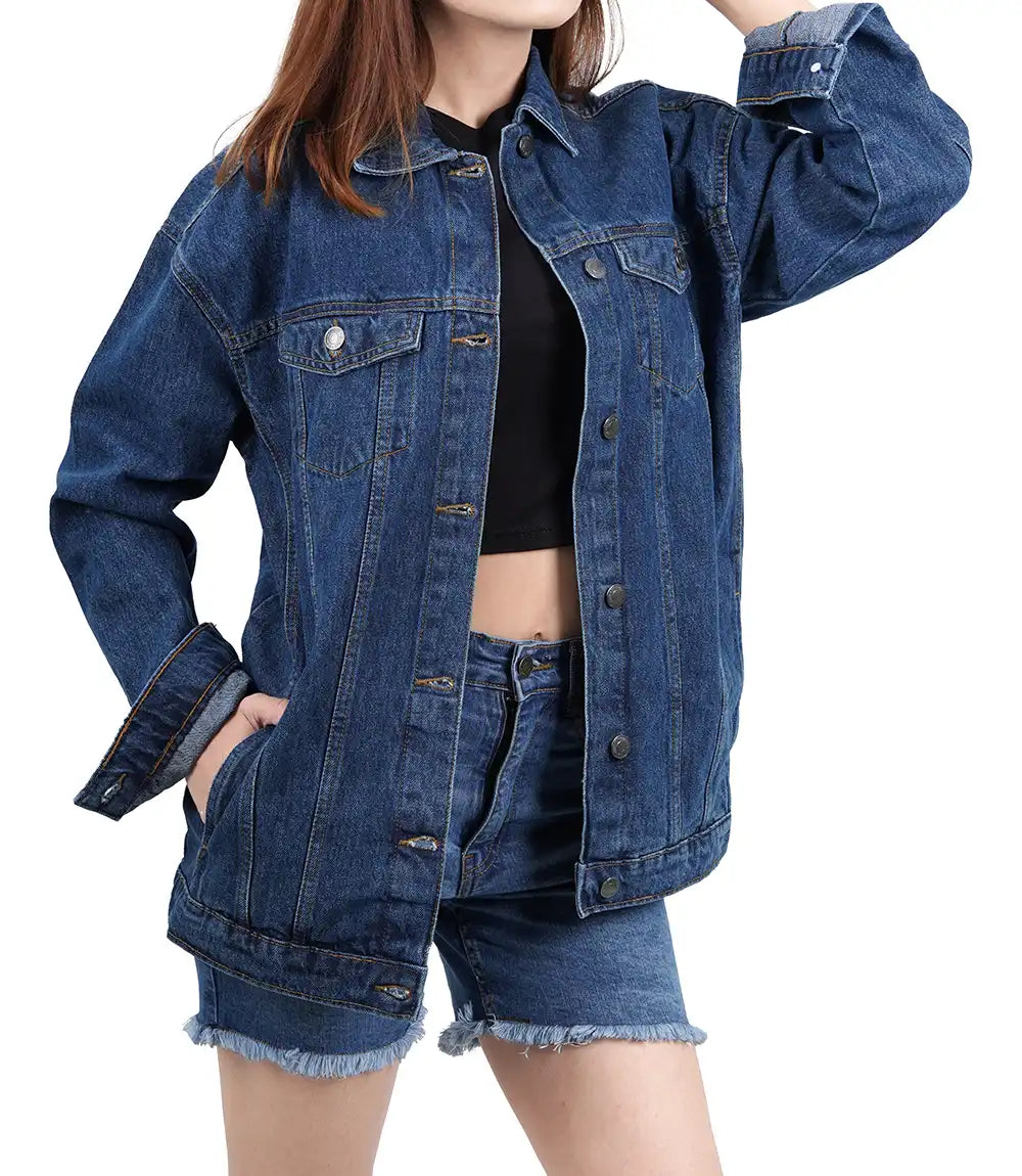 Women's Mid Blue Oversized Denim Jacket Super Star Jacket