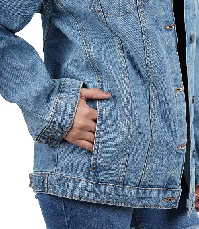 Women's Light Blue Oversized Denim Jacket Super Star Jacket