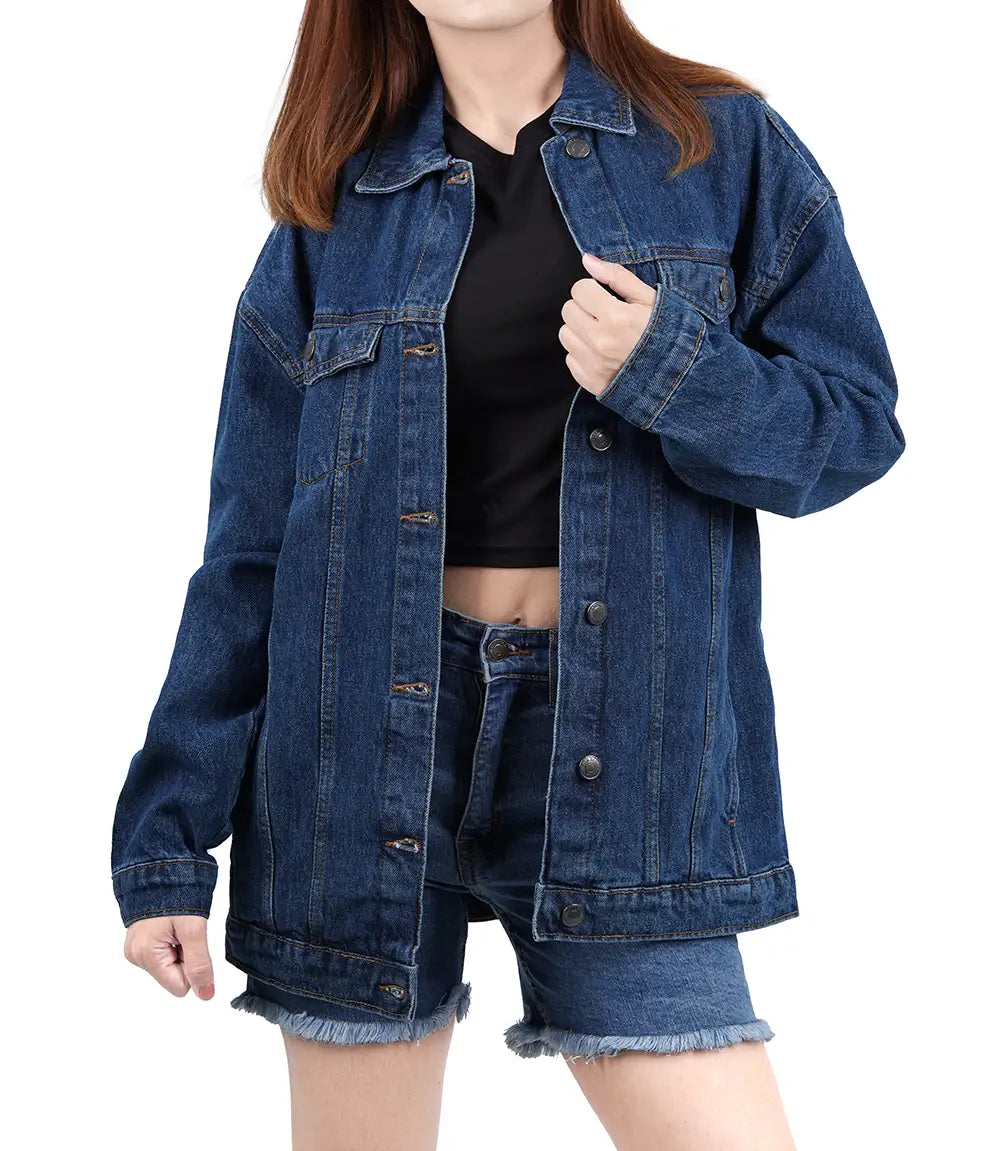 Women's Mid Blue Oversized Denim Jacket Super Star Jacket