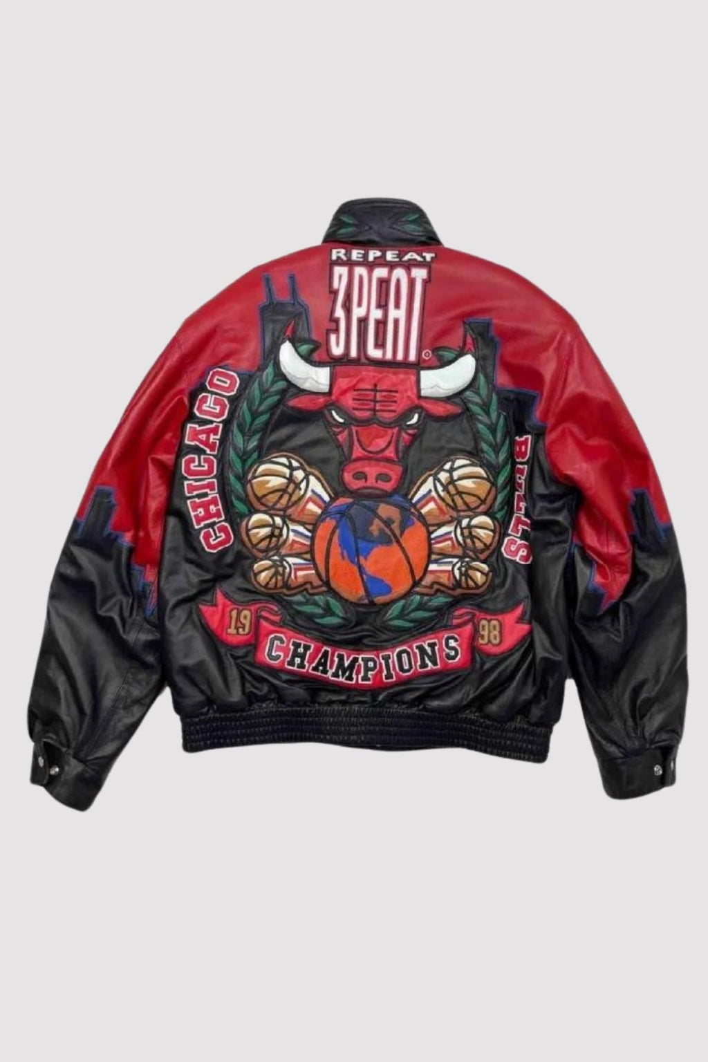 3 Peat Chicago Bulls Leather Varsity Jacket Super Star Jacket