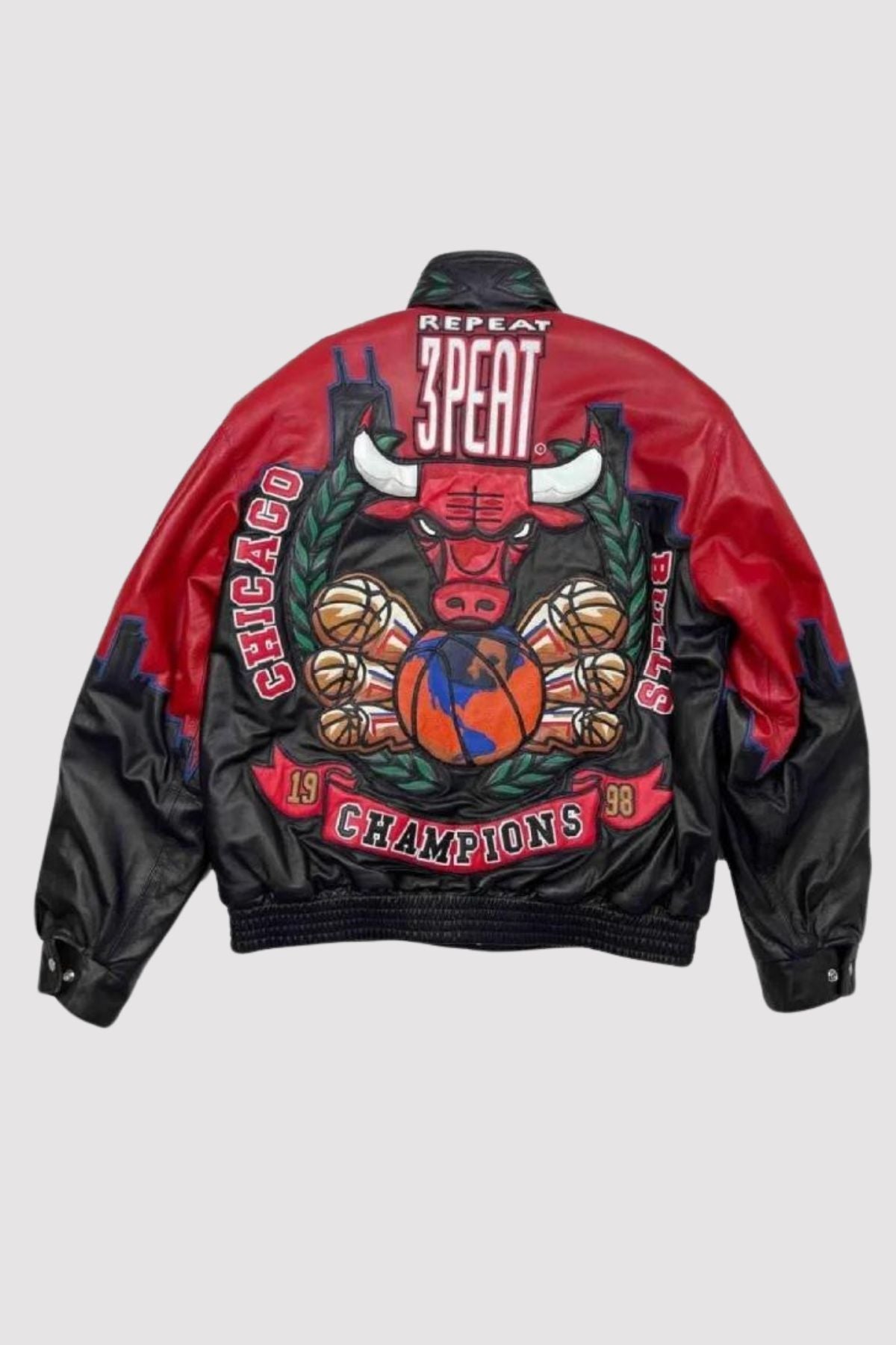 3 Peat Chicago Bulls Leather Varsity Jacket Super Star Jacket