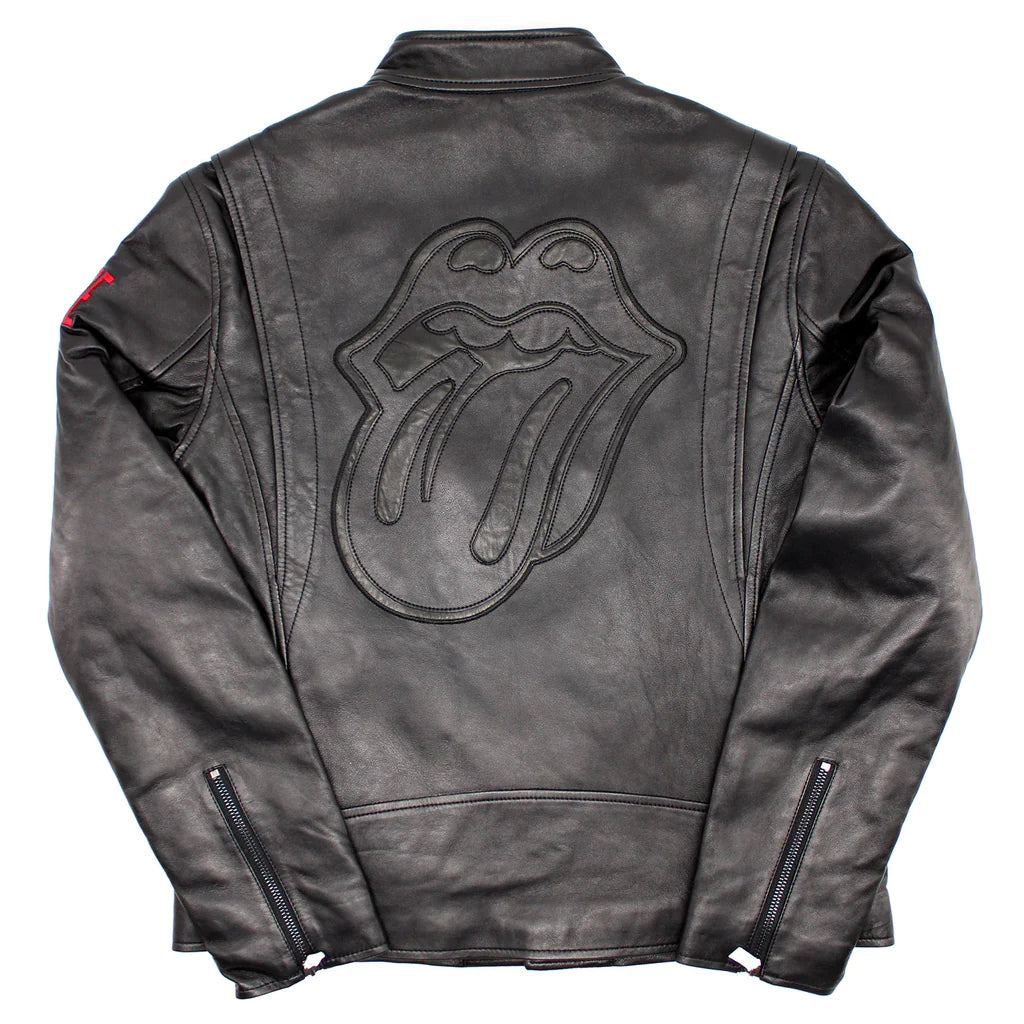 Rolling Stones 14 On Fire Leather Motorcycle Jacket Super Star Jacket