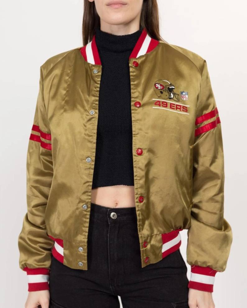 80s San Francisco 49ers Chalk Line Gold Satin Jacket Super Star Jacket