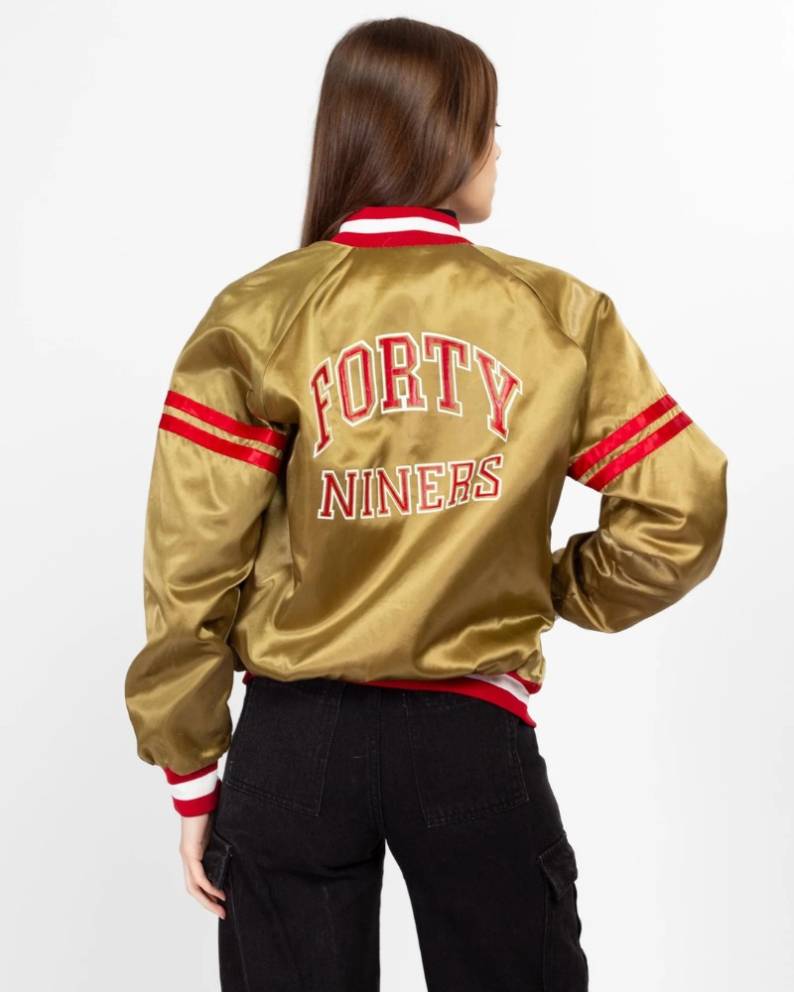 80s San Francisco 49ers Chalk Line Gold Satin Jacket Super Star Jacket