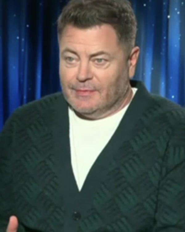 Access Hollywood Nick Offerman Green & Blue Printed Cardigan Superstar Jacket
