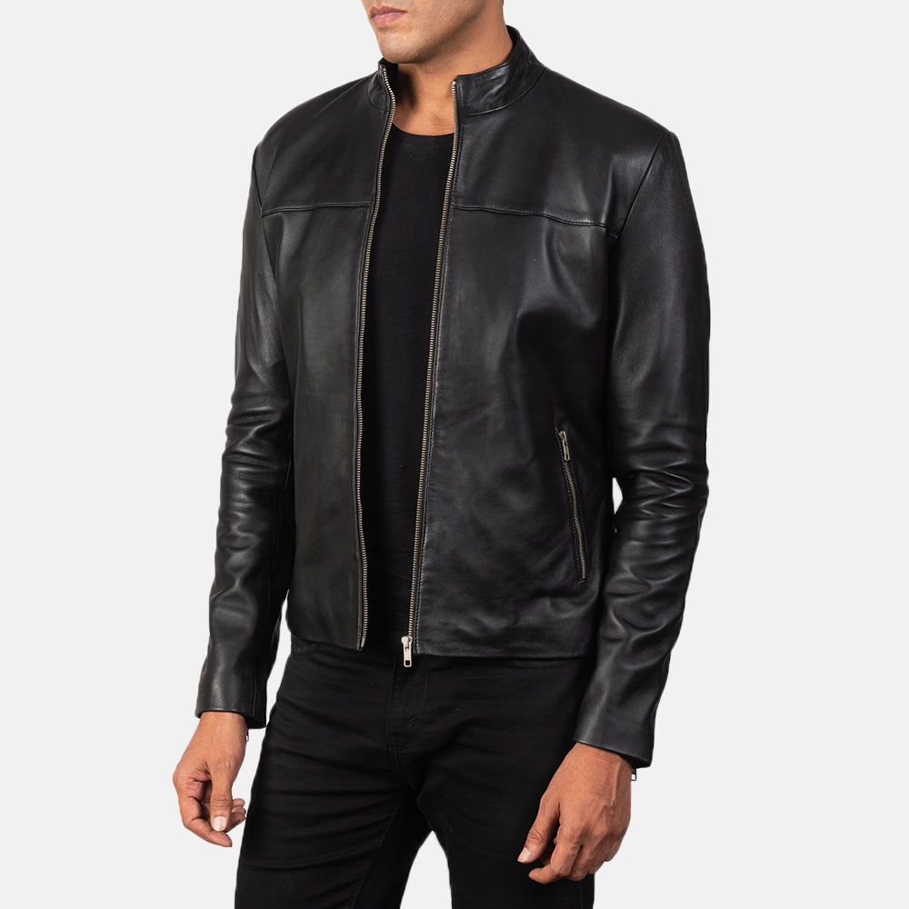 Adornica Black Leather Biker Jacket Super Star Jacket