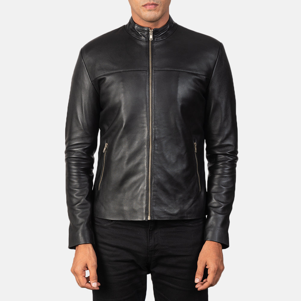 Adornica Black Leather Biker Jacket Super Star Jacket
