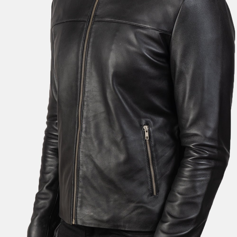 Adornica Black Leather Biker Jacket Super Star Jacket
