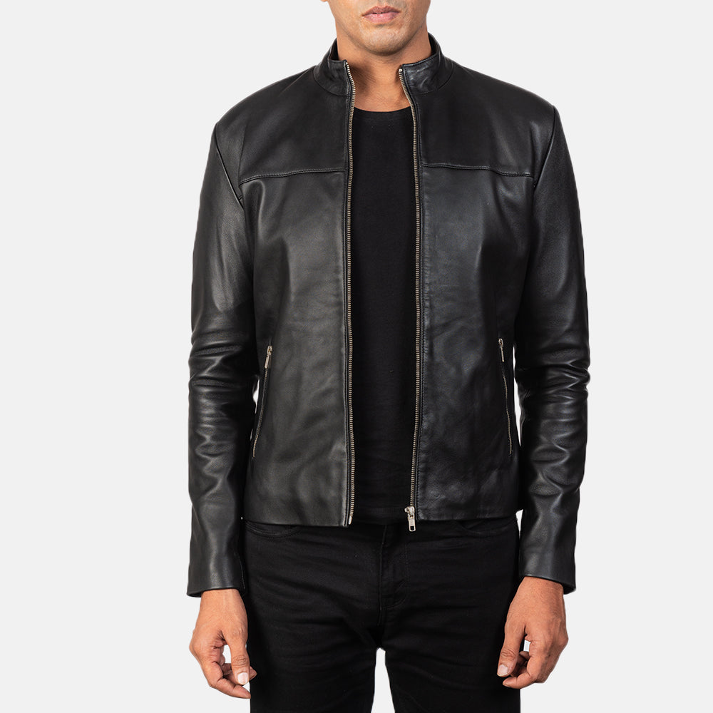 Adornica Black Leather Biker Jacket Super Star Jacket