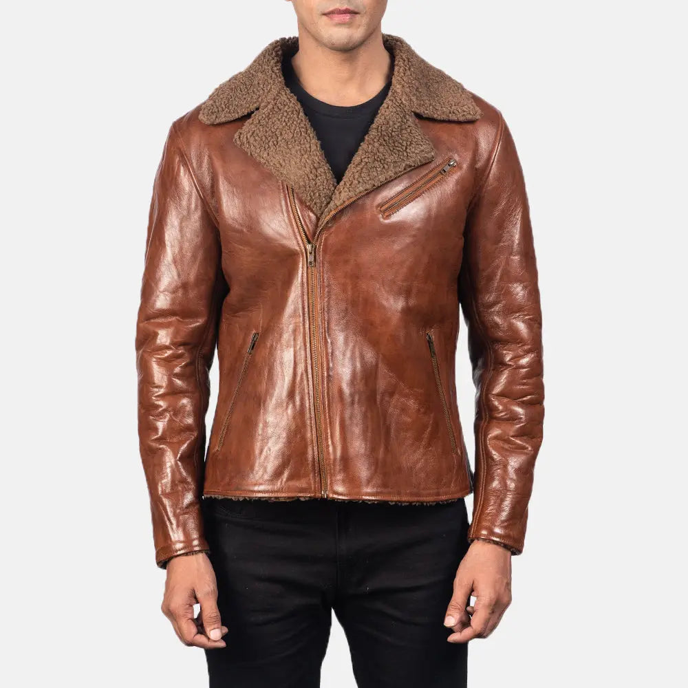 Furton Disressed Black Leather Biker Jacket Super Star Jacket