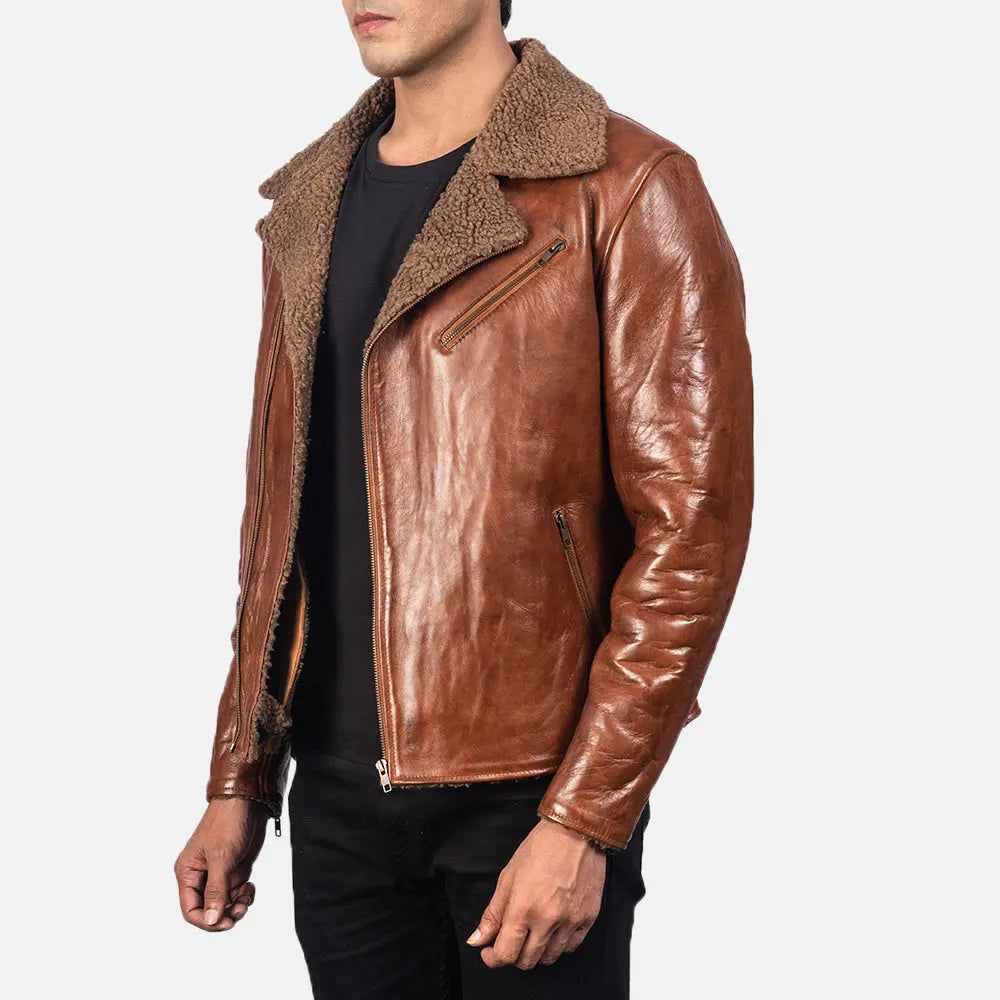 Furton Disressed Black Leather Biker Jacket Super Star Jacket