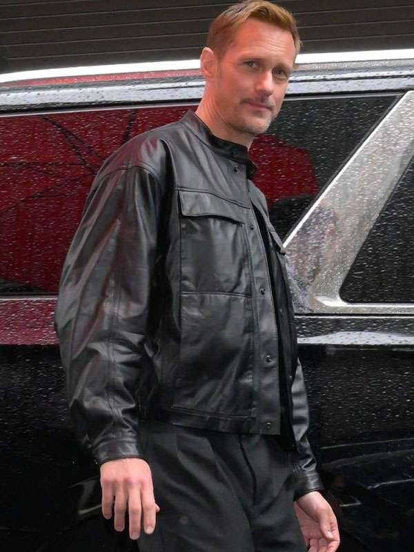 Alexander Skarsgård Murderbot Black Leather Jacket Superstar Jacket