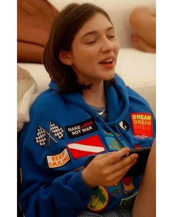 And Just Like That Alexa Swinton Blue Patch Hoodie Super Star Jacket