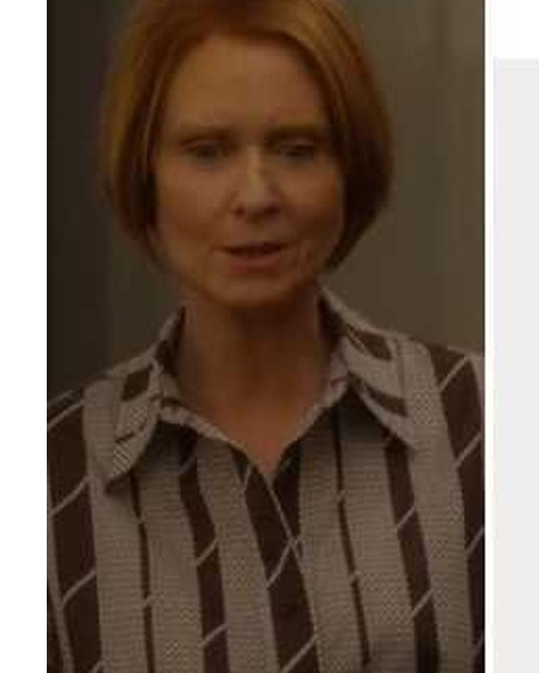 And Just Like That S03 Cynthia Nixon Brown Striped Shirt Superstar Jacket
