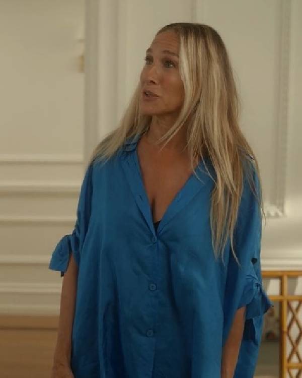 And Just Like That Sarah Jessica Parker Blue Shirt Dresses Superstar Jacket