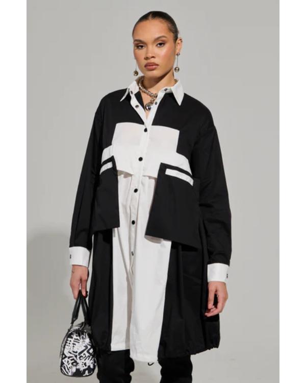 And Just Like That S03 Bonnie Milligan Colorblock Shirt Dress Superstar Jacket