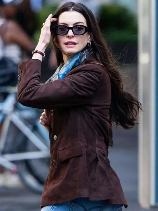 Anne Hathaway The Devil Wears Prada 2 Suede Leather Blazer
