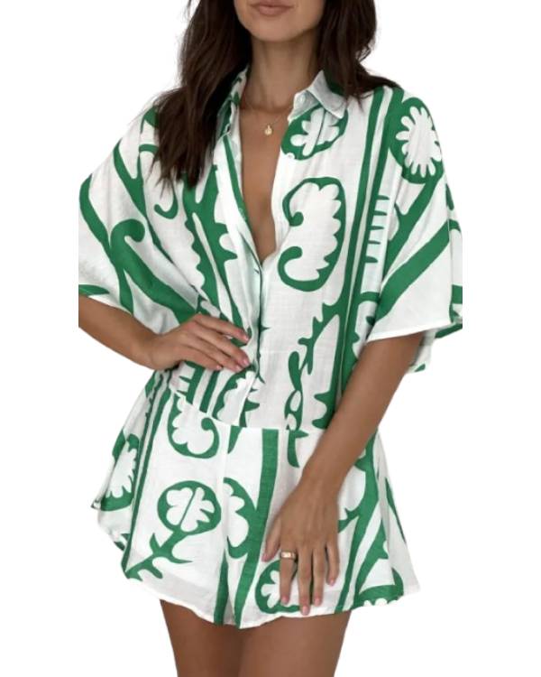 Billion Dollar Playground Green & White Print Playsuit Superstar Jacket